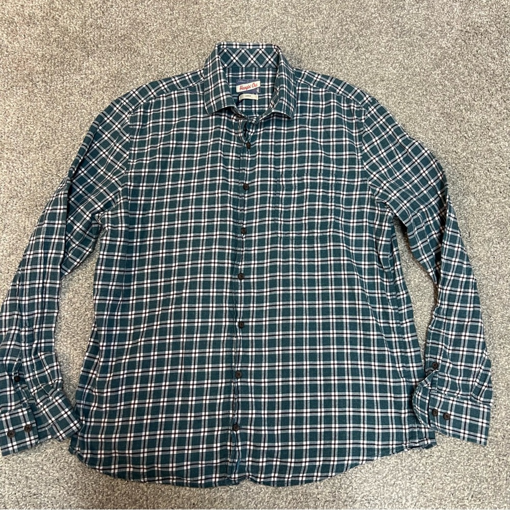 Johnnie O Shirt Mens Large Green Plaid Hanging Out Flannel Preppy Surf Button up